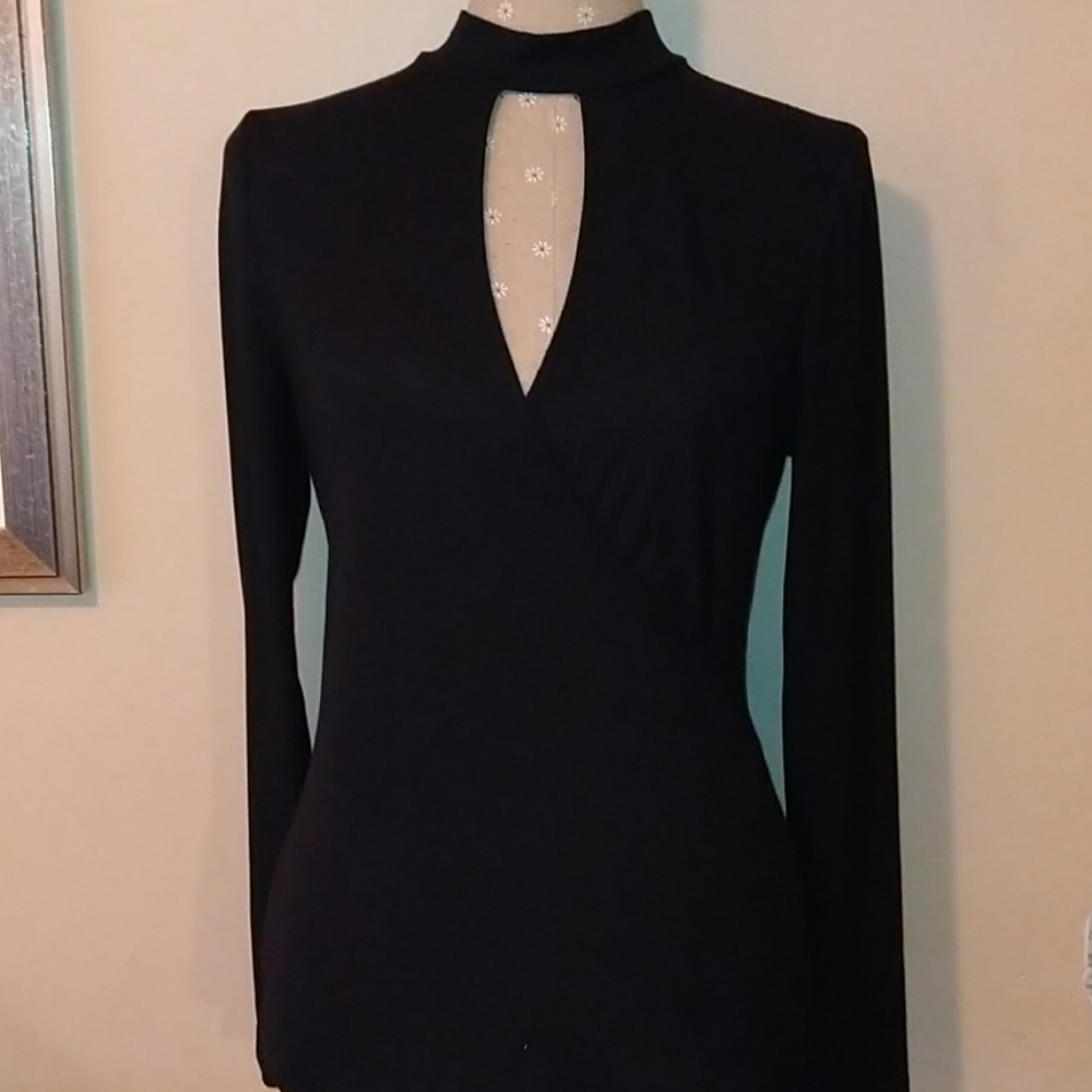 She & Sky Sexy Cut Out Black Top